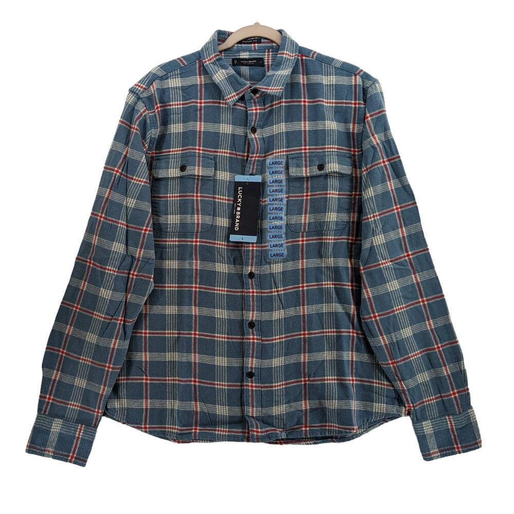 Lucky Brand Flannel Shirt S Blue Plaid‎ 7MS4002 Humboldt Woven Western Classic